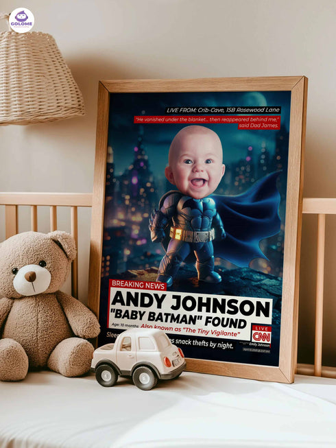 Custom Baby News Poster – Personalized Baby Bat Hero Wall Art